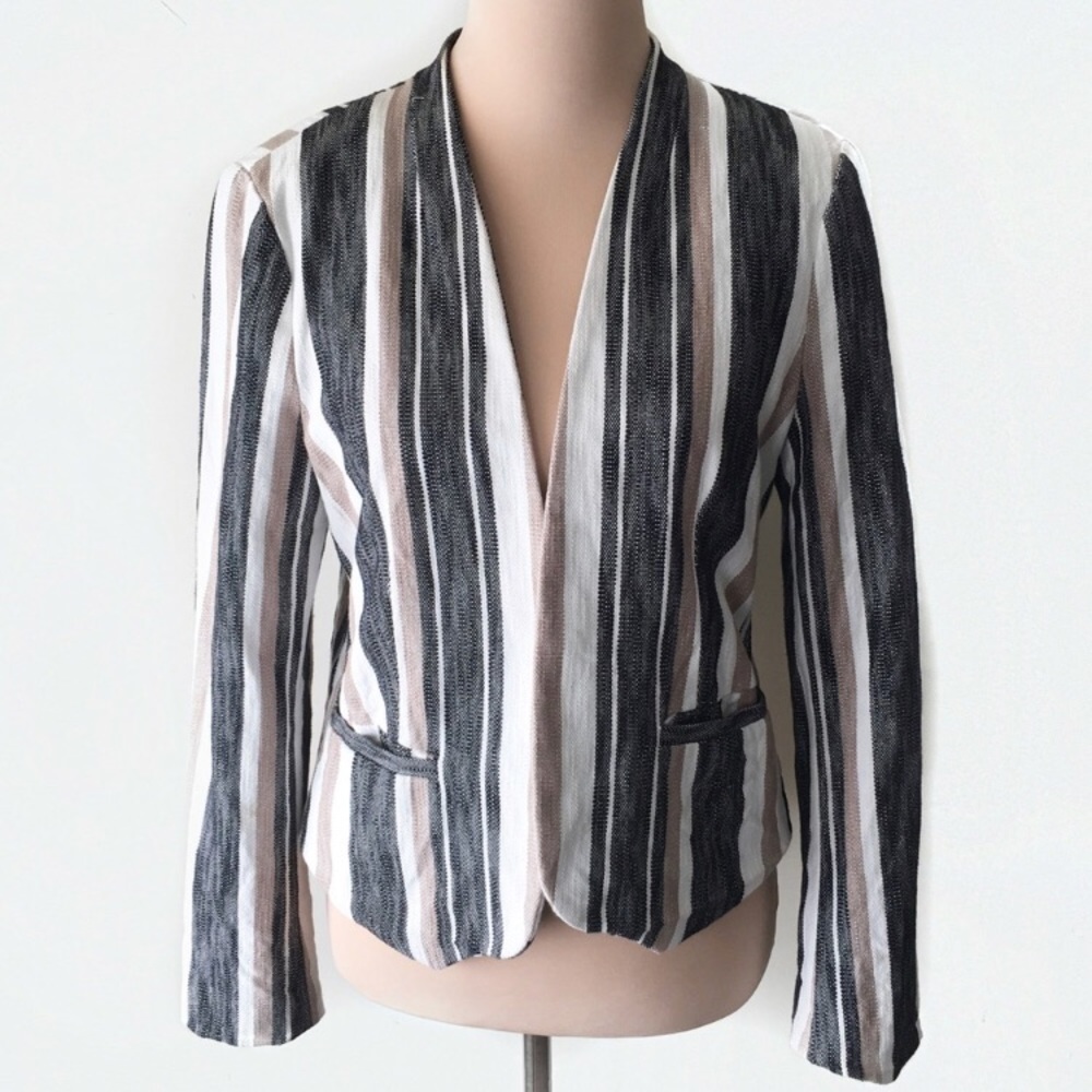 Loft open career blazer neutral multi stripe
